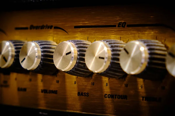 Close Audio Mixer Electric Guitar Bass Amplifier — Stock Photo, Image