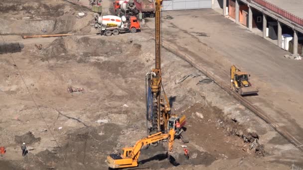 Drilling Machine Operation Construction Site House — Stock Video