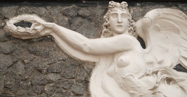 Kiev, Ukrayna 16 Mayıs 2020: Antik binaların mimari dekorasyonları