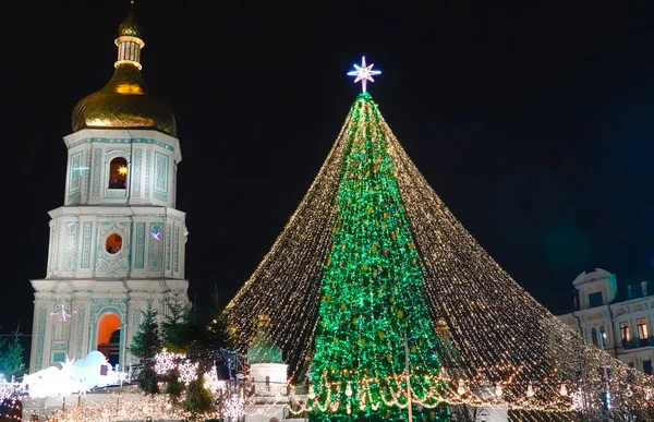 Central Christmas tree on the square of the city of Kiev for the New Year 2021