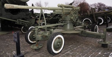Kiev, Ukraine December 10, 2020: Anti-aircraft gun 52-K caliber 85 mm in the Museum of military equipment for all to see