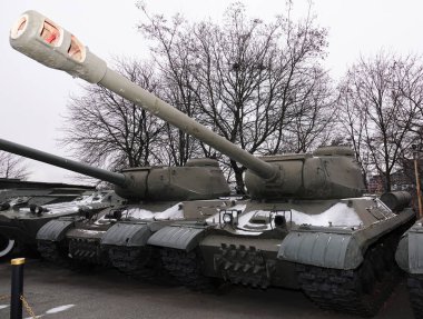 Kiev, Ukraine December 10, 2020: Heavy tank IS-2 in the museum of military equipment for all to see