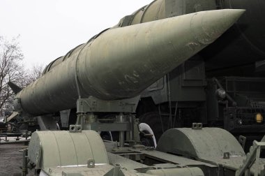 Kiev, Ukraine December 10, 2020: An Earth-to-Earth missile at the Museum of Military Equipment for all to see