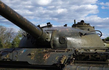 Kiev, Ukraine April 27, 2020: tanks standing in the park in honor of the end of the war in Afghanistan