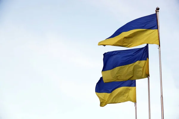 Flags of Ukraine is developing in a strong wind