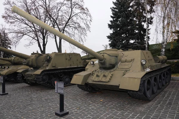Kiev Ucrânia Dezembro 2020 Montagem Arma Autopropulsora 100 Calibre 100 — Fotografia de Stock