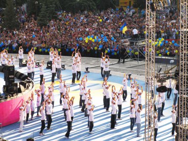 Kiev, Ukraine August 24, 2011: Youth on stage at the celebration of 20 years of independence of Ukraine