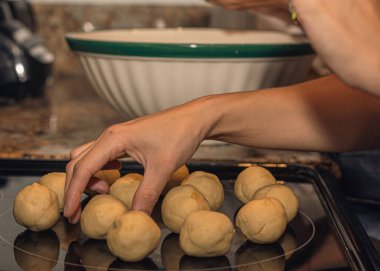 Ev yapımı, geleneksel Arjantin yapımı peynirli ekmek ve arka plan. Gastronomi fotoğrafçılık