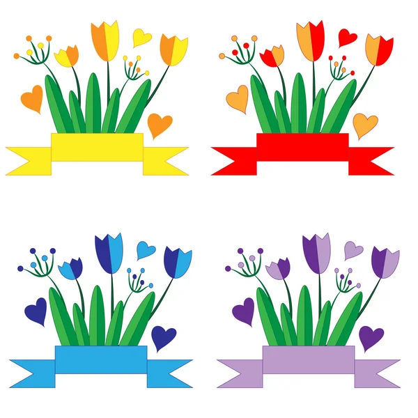 Vector set of multicolored tulips — Stock Vector