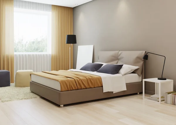 Camera da letto di design in caldo ton. Visualizzazione 3D — Foto Stock