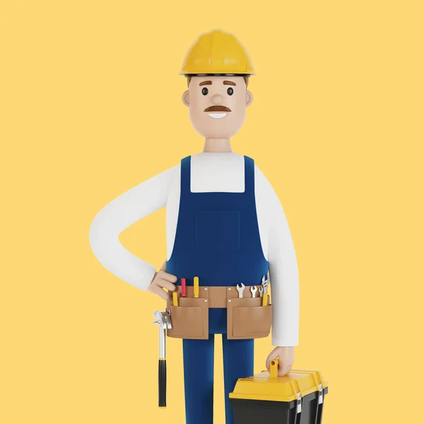 Constructeur Avec Casque Une Boîte Outils Travailleur Construction Illustration Dans — Photo