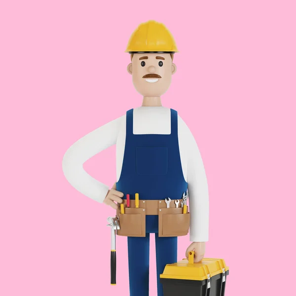 Constructeur Avec Casque Une Boîte Outils Travailleur Construction Illustration Dans — Photo