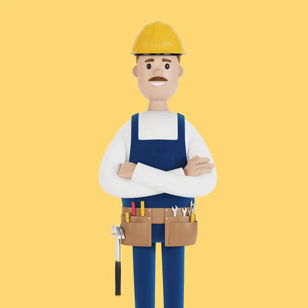 Constructeur Dans Casque Avec Des Outils Travailleur Construction Illustration Dans — Photo