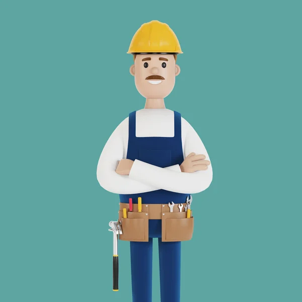 Construtor Capacete Com Ferramentas Trabalhador Construção Ilustração Estilo Cartoon — Fotografia de Stock