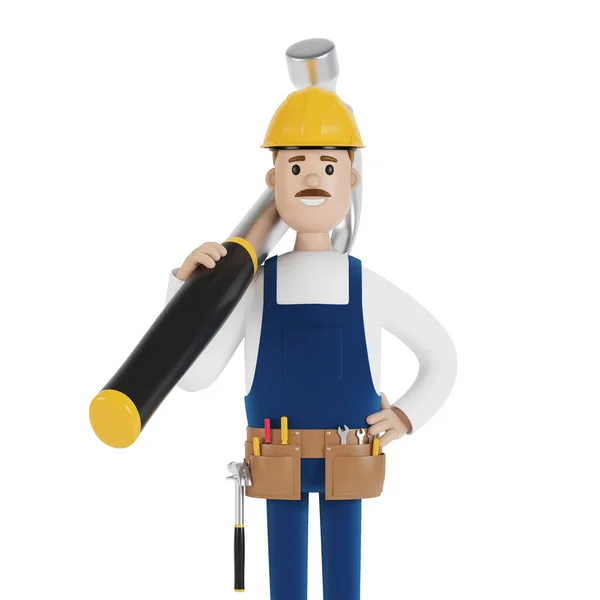 Constructeur Avec Casque Gros Marteau Travailleur Construction Illustration Dans Style — Photo