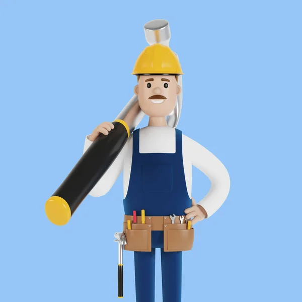 Constructeur Avec Casque Gros Marteau Travailleur Construction Illustration Dans Style — Photo