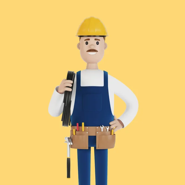 Travailleur Construction Électricien Avec Des Outils Avec Une Illustration Fil — Photo