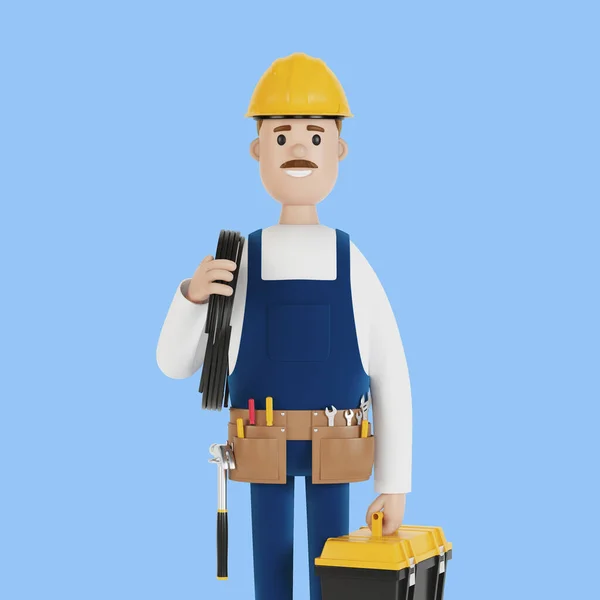 Travailleur Construction Électricien Avec Des Outils Avec Une Illustration Fil — Photo