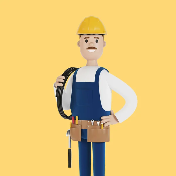 Eletricista Trabalhador Construção Civil Com Ferramentas Com Fio Ilustração Estilo — Fotografia de Stock