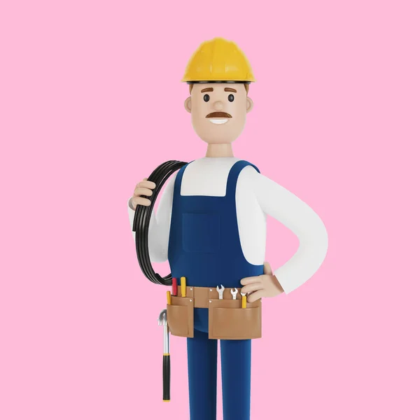 Travailleur Construction Électricien Avec Des Outils Avec Une Illustration Fil — Photo