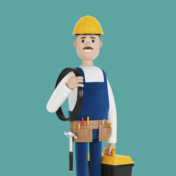 Trabajador Construcción Electricista Con Herramientas Con Una Ilustración Alambre Estilo — Foto de Stock
