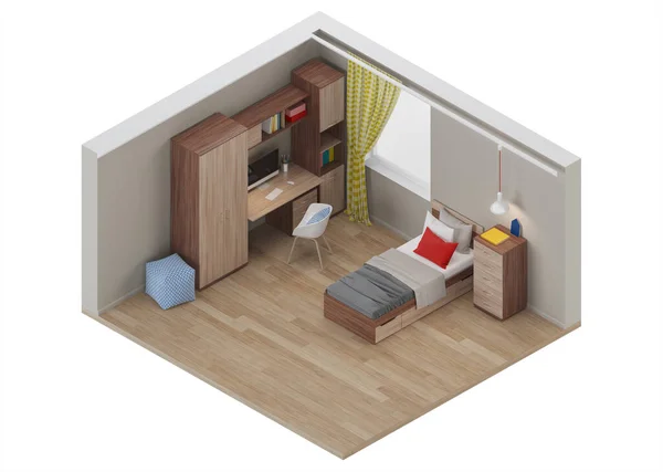 Acogedor Dormitorio Elegante Diseñado Para Adolescente Interior Brillante Con Acentos —  Fotos de Stock