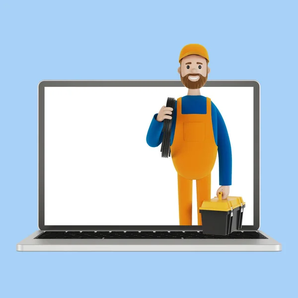 Elektricien Bouwer Laptop Scherm Echtgenoot Voor Een Uur Een Elektricien — Stockfoto