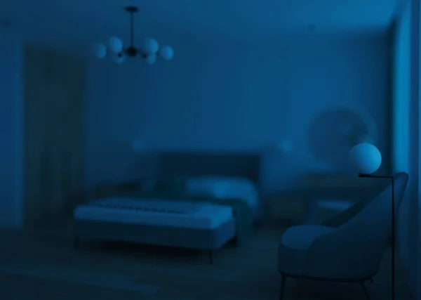 Interior Moderno Quarto Boa Noite Iluminação Nocturna Renderização — Fotografia de Stock