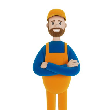 Bir saatliğine efendim. İnşaatçı. Çizgi film tarzında 3B illüstrasyon.