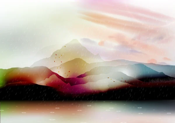 Summer Lake Valley with Mountains - Illustration vectorielle — Image vectorielle