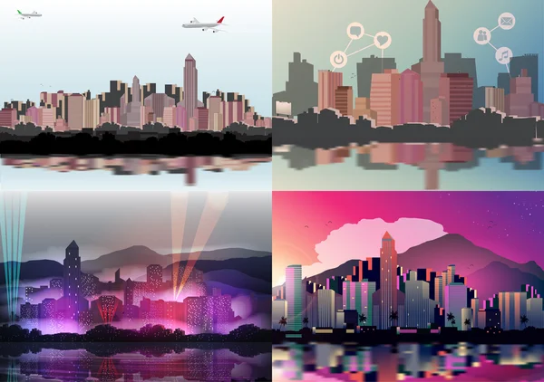Set Cityscape achtergronden - vectorillustratie — Stockvector