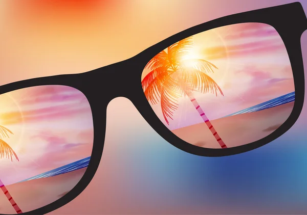 背景をぼかした写真 - ベクトル図にサングラスと夏のビーチ サンセット デザイン — ストックベクタ
