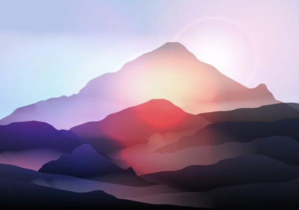 Berglandschaft bei Sonnenaufgang - Vektorillustration — Stockvektor