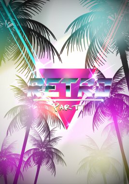 Retro fütürizm Neon Poster palmiye ağacı - vektör çizim ile