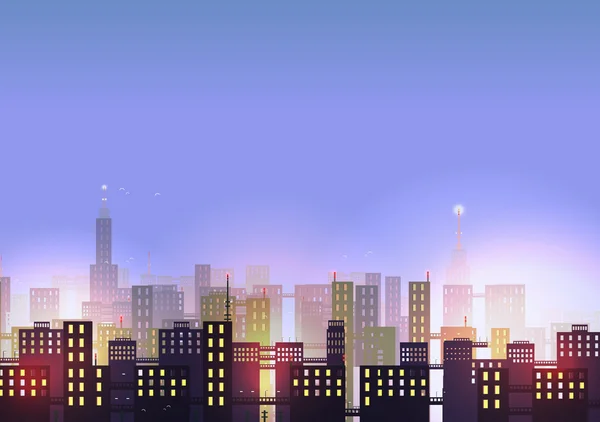Stadens silhuett på natten - vektor Illustration — Stock vektor