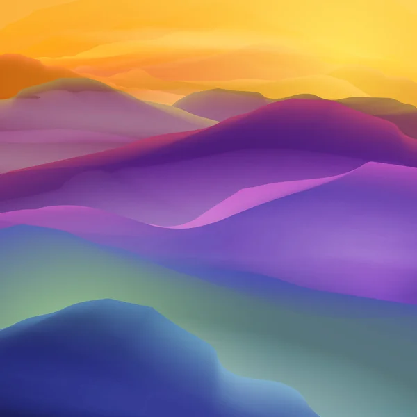 Pôr do sol ou Dawn Over the Mountains Paisagem - Ilustração vetorial —  Vetores de Stock