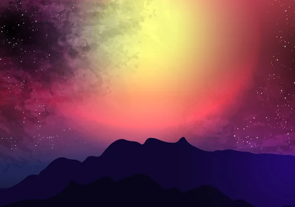 Solnedgången eller gryning över bergen landskapet - vektor Illustration — Stock vektor