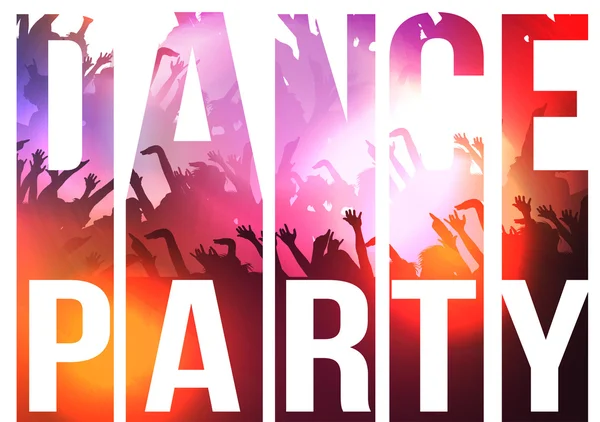 Dance Party Typography Background with Crowd - Vector Illustration — Stock Vector