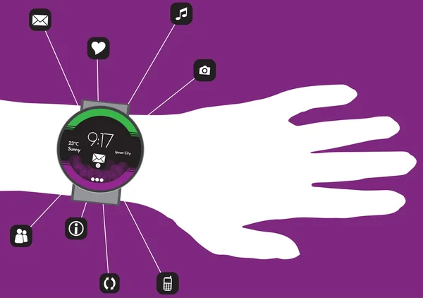 Konsep Smart Watch On a Hand with Mobile App Icons in a Net - Vector Illustration - Stok Vektor