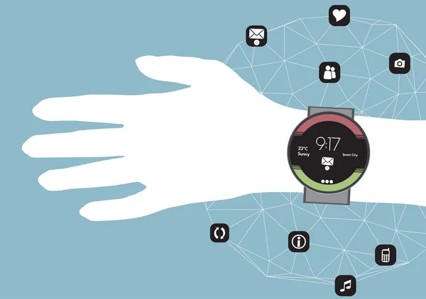 Konsep Smart Watch On a Hand with Mobile App Icons in a Net - Vector Illustration - Stok Vektor