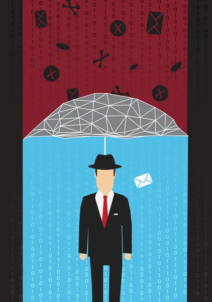 Conceito de guarda-chuva antivírus e firewall - Ilustração vetorial — Vetor de Stock