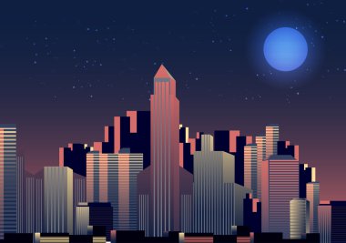 yansıma arka plan - vektör çizim ile gece şehir manzarası