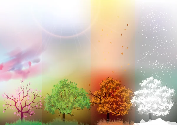 Cztery sezonowe transparenty z abstrakcyjnymi drzewami - ilustracja wektorowa Grafika Wektorowa
