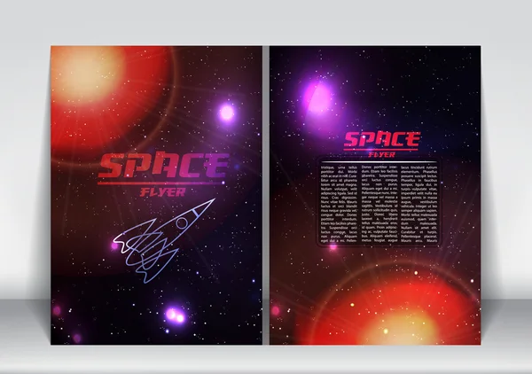 Modèle abstrait de conception de brochure de prospectus de l'espace avec vaisseau spatial rétro Illustration vectorielle — Image vectorielle