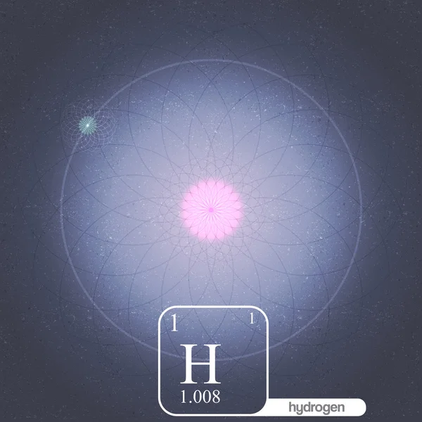 Átomo de hidrógeno con órbitas de electrones y propiedades - Ilustración vectorial — Vector de stock