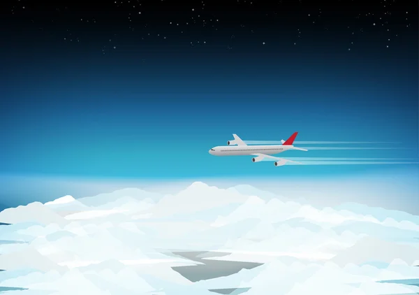 Пассажирский самолет над облаками - векторная иллюстрация — стоковый вектор