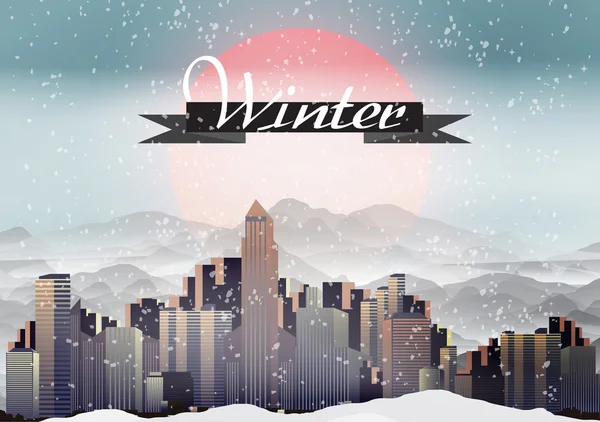 Retro City during Winter Background - Vector Illustration — Stock Vector
