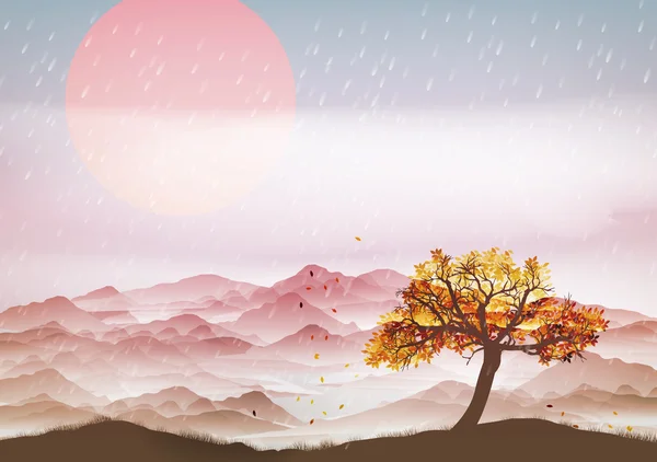 Herbstlandschaft mit Wind und Blättern - Vector Illustration — Stockvektor