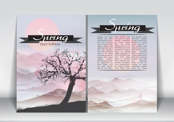 Abstract Flyer Brochure Design Template of Spring Season with Abstract Trees - Vector Illustration — Stock Vector