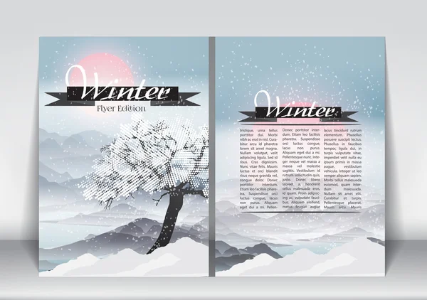 Abstrakt flyer broschyr formgivningsmall för vintersäsongen med abstrakt träd - vektor illustration — Stock vektor